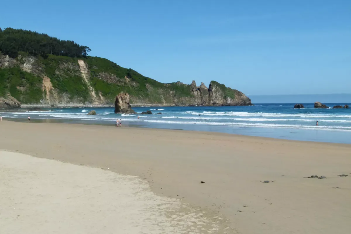 Una playa con paisaje montañoso al fondo